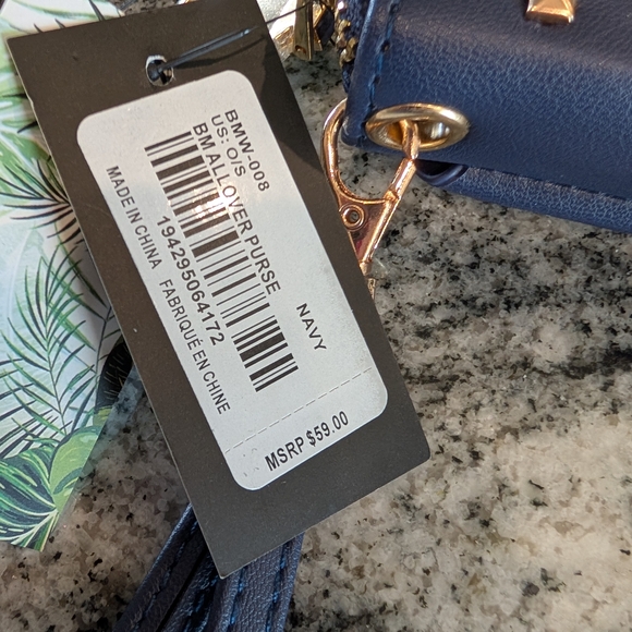 Badgley Mischka Navy Wristlet with Gold Stud Accents - Picture 5 of 5